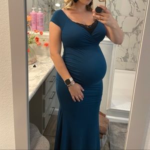 Pinkblush Teal Blue Green Form Fitting Maxi Maternity Dress